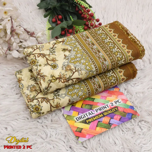 2 Pcs Women's Unstitched 3-D Block Printed Suit