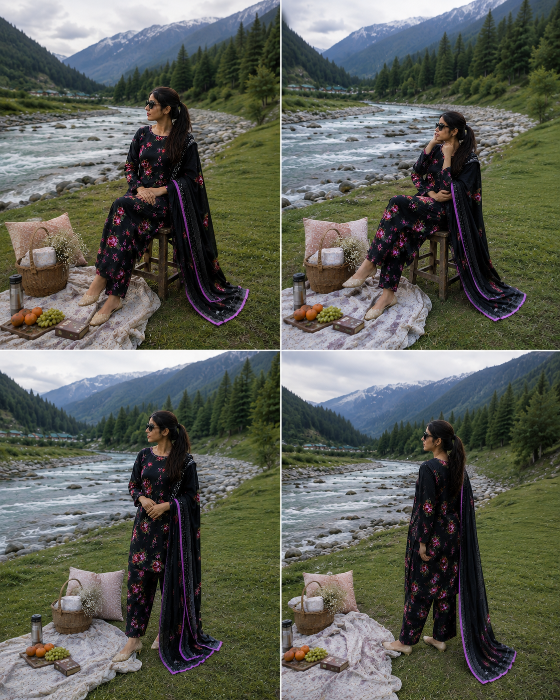Midnight Bloom-3-Piece Unstitched Linen Suit with Designer Dupatta