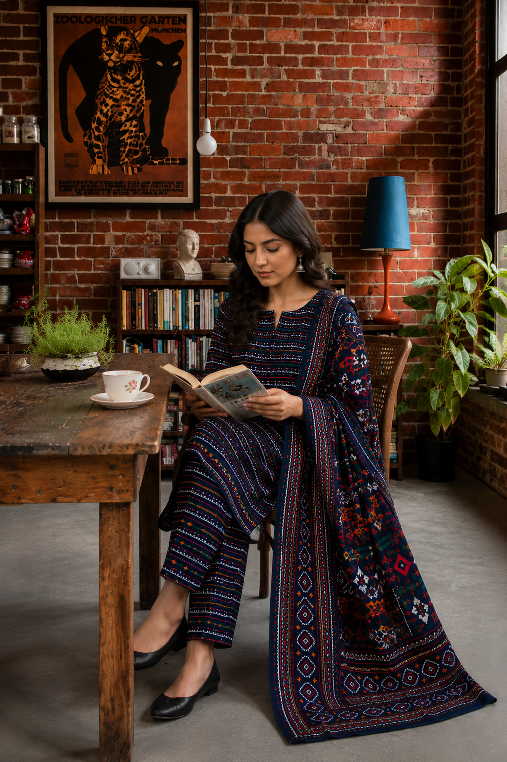 Premium Navy Blue Geometric 3-Piece Unstitched Linen Suit with Designer Dupatta