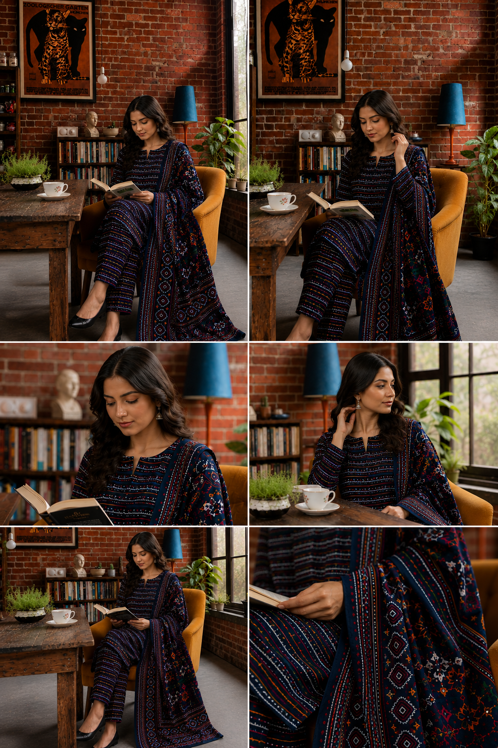 Premium Navy Blue Geometric 3-Piece Unstitched Linen Suit with Designer Dupatta